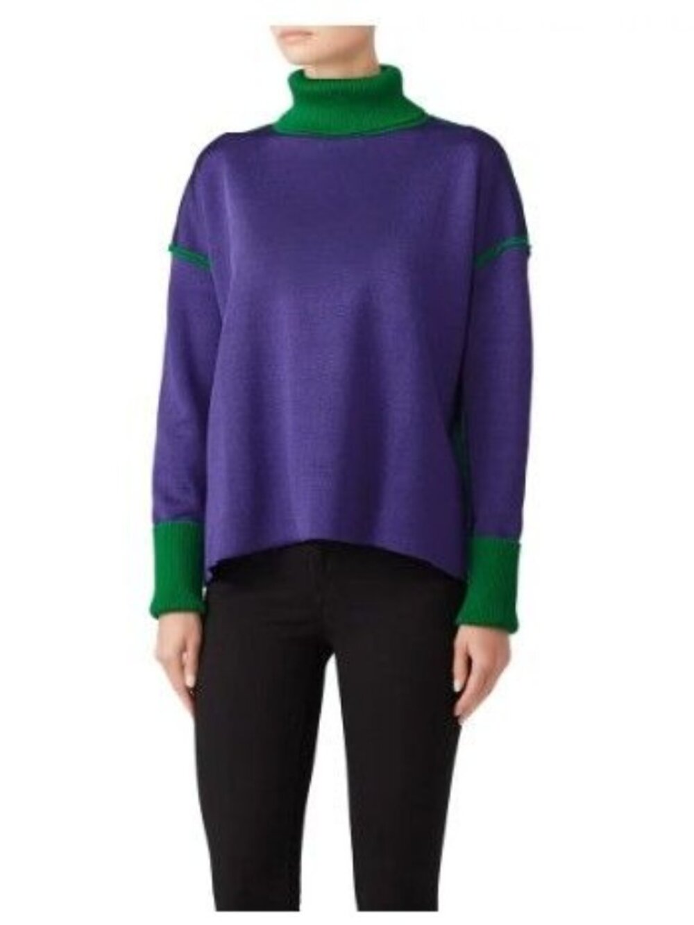 Marni Colorblock Turtleneck Sweater Wool Blend in Purple & Green Size 40 = US 6